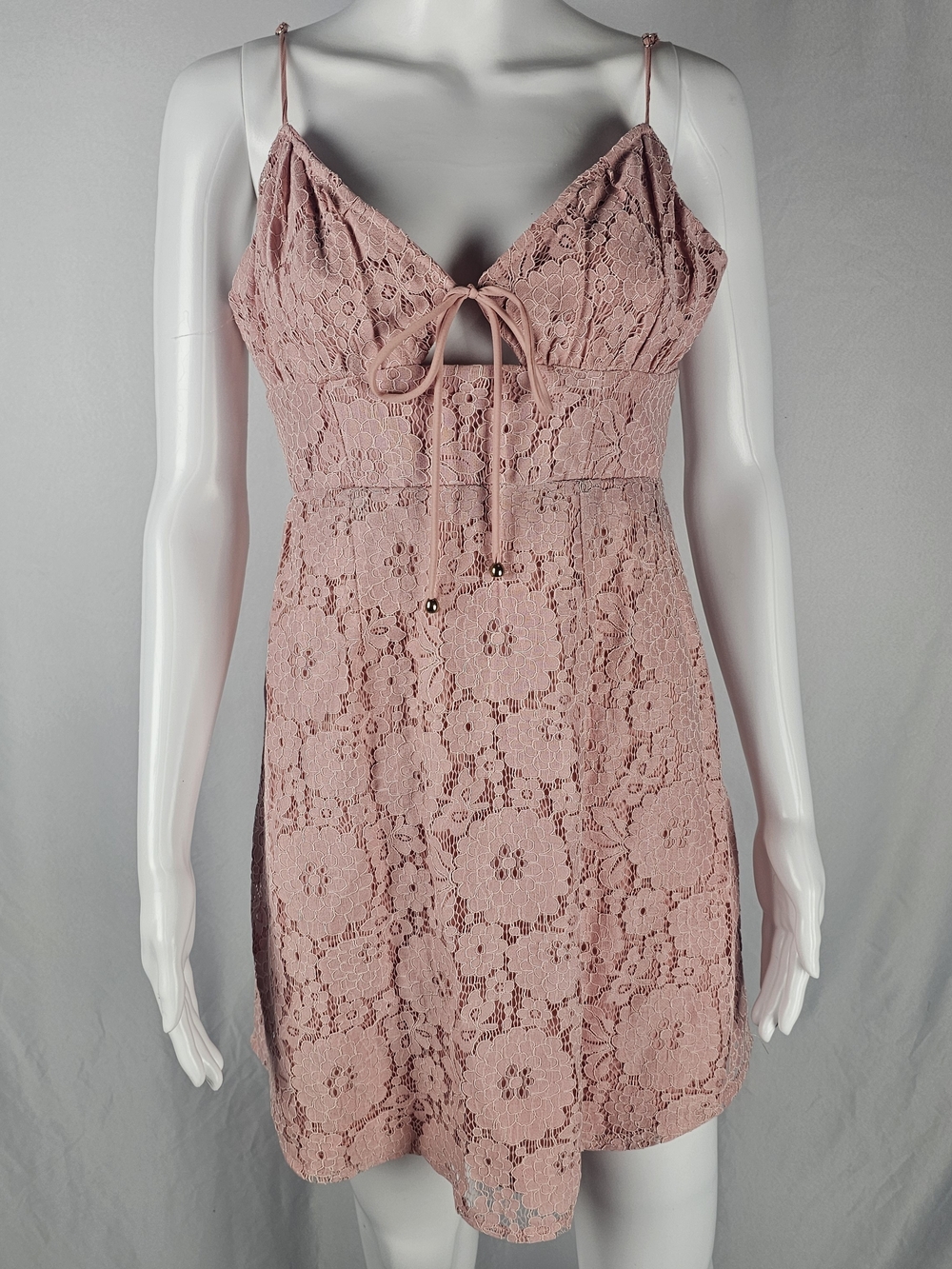 Selfie Leslie Dusty Rose Lace Tie-Front Chemise